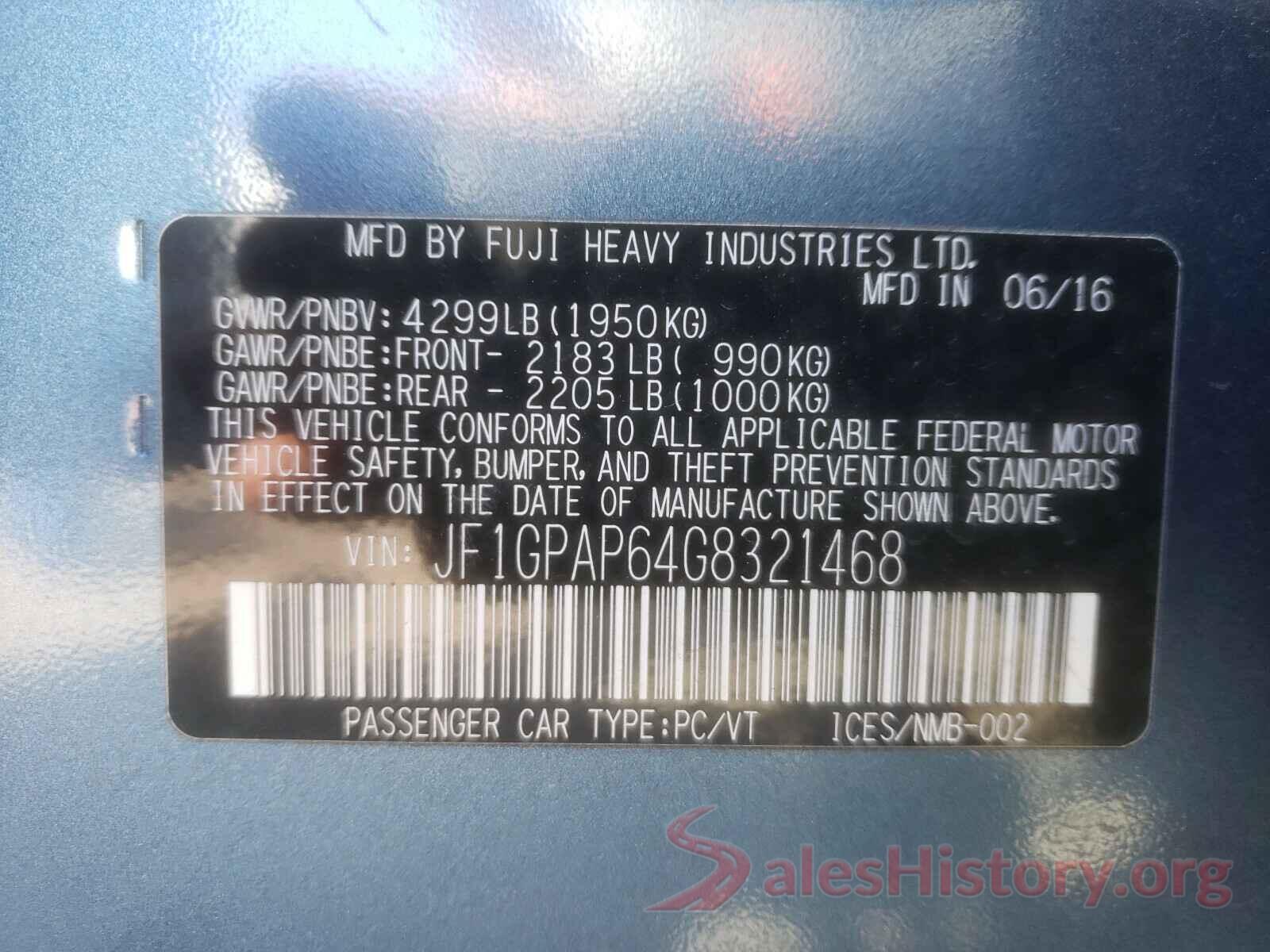 JF1GPAP64G8321468 2016 SUBARU IMPREZA