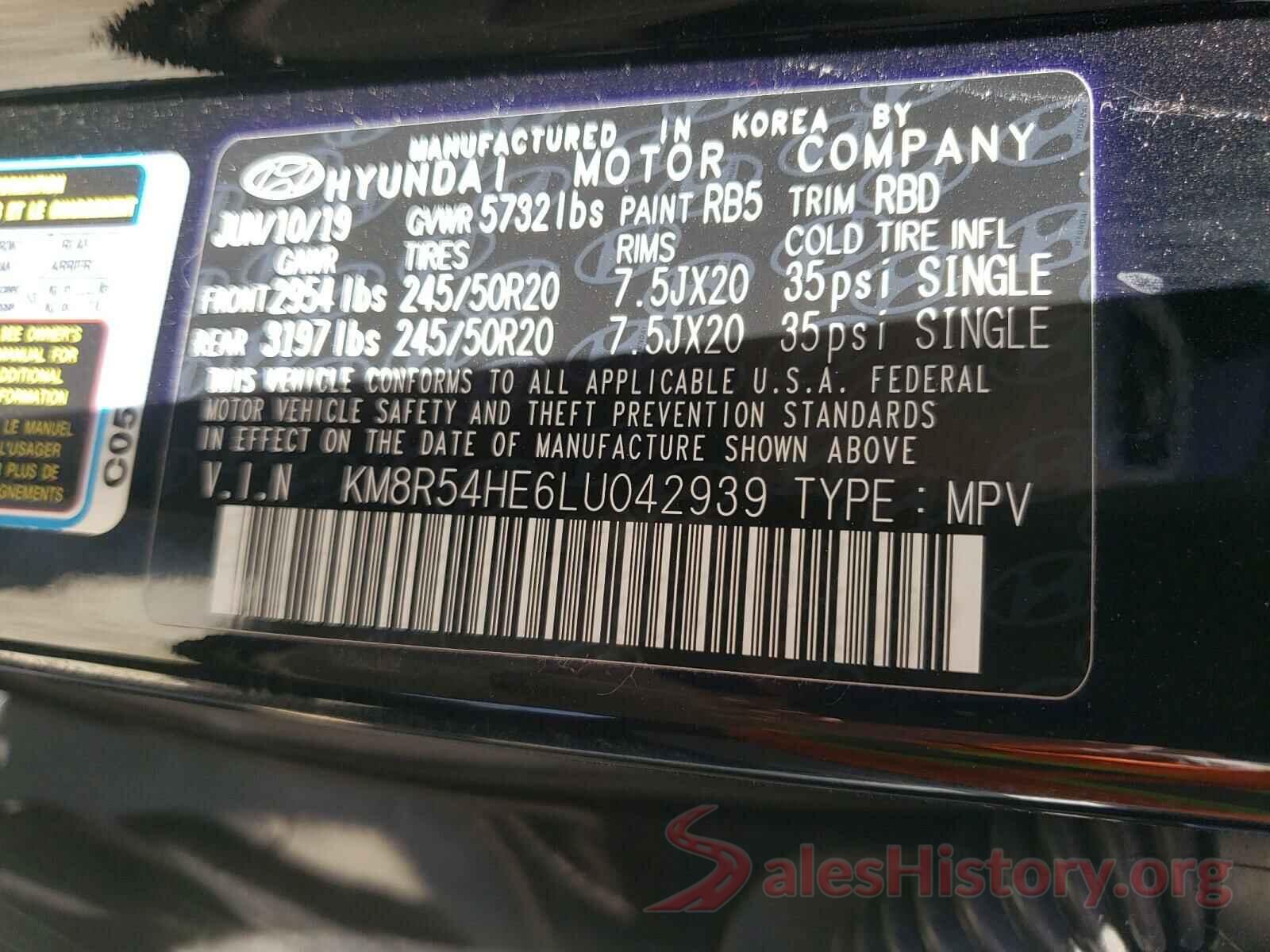 KM8R54HE6LU042939 2020 HYUNDAI PALISADE