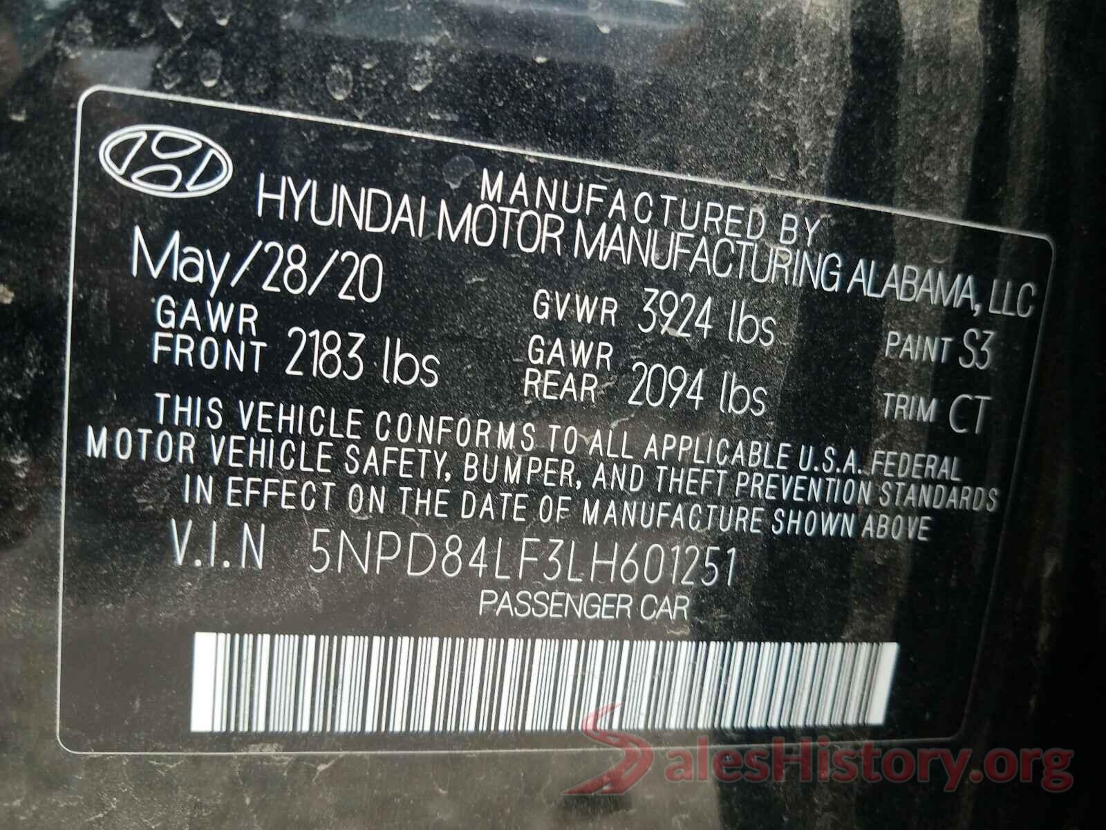 5NPD84LF3LH601251 2020 HYUNDAI ELANTRA