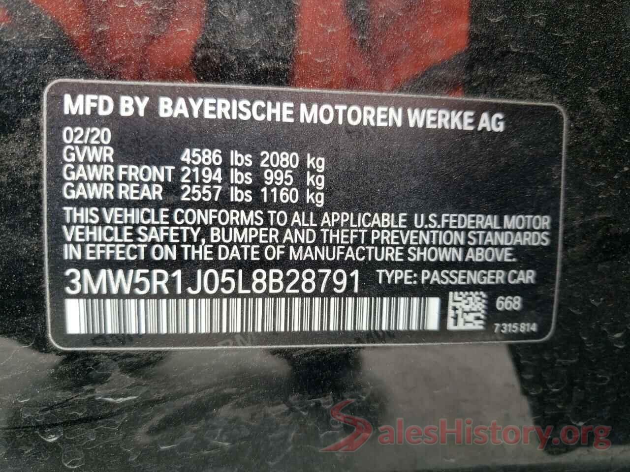 3MW5R1J05L8B28791 2020 BMW 3 SERIES