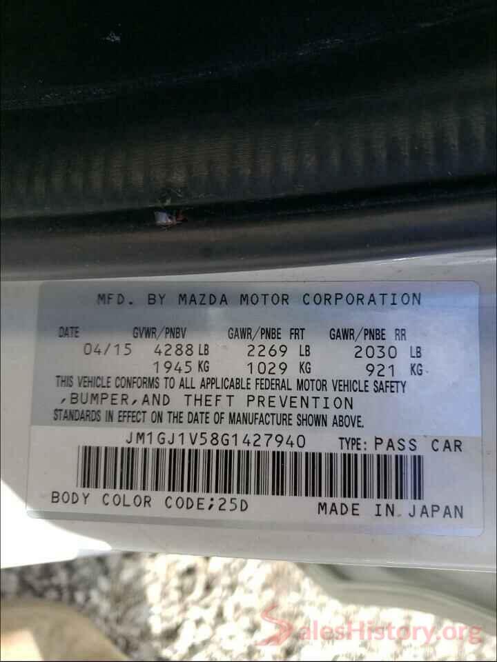 JM1GJ1V58G1427940 2016 MAZDA 6