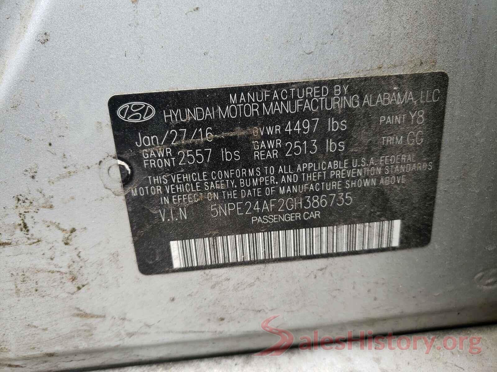 5NPE24AF2GH386735 2016 HYUNDAI SONATA