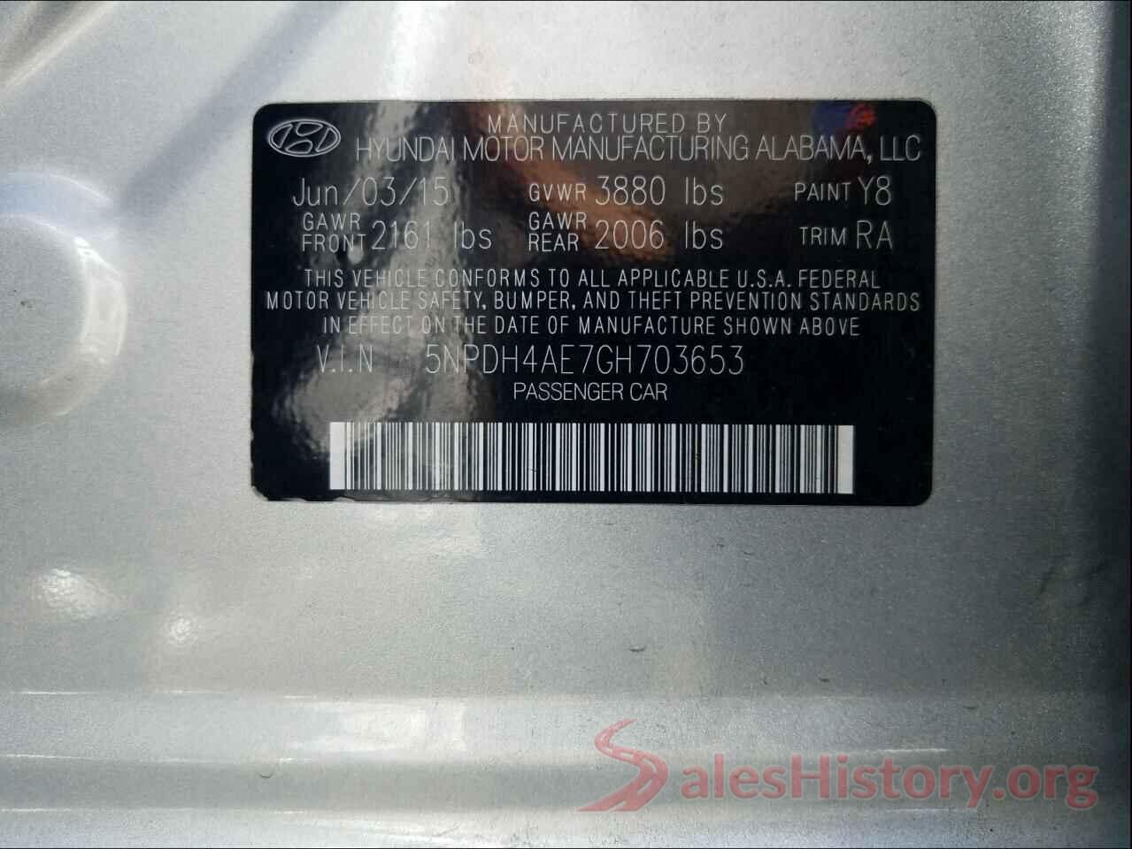 5NPDH4AE7GH703653 2016 HYUNDAI ELANTRA