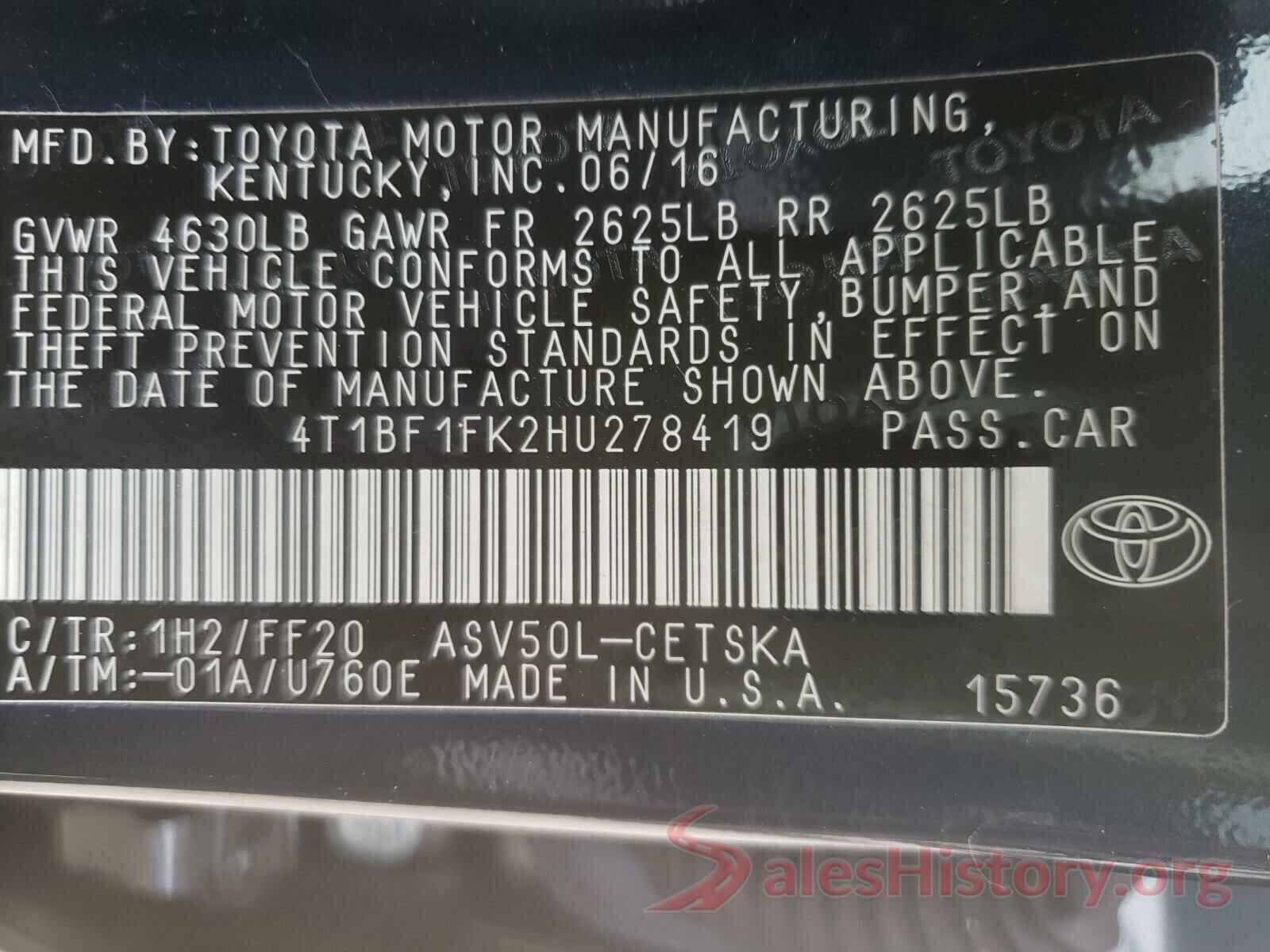 4T1BF1FK2HU278419 2017 TOYOTA CAMRY