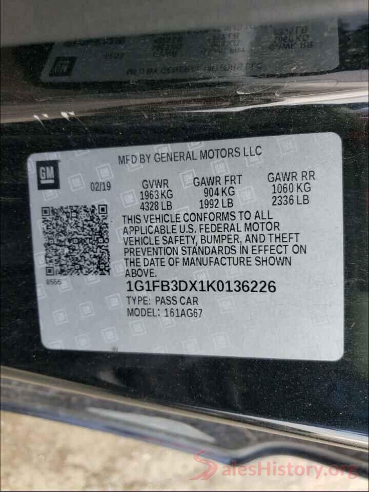 1G1FB3DX1K0136226 2019 CHEVROLET CAMARO