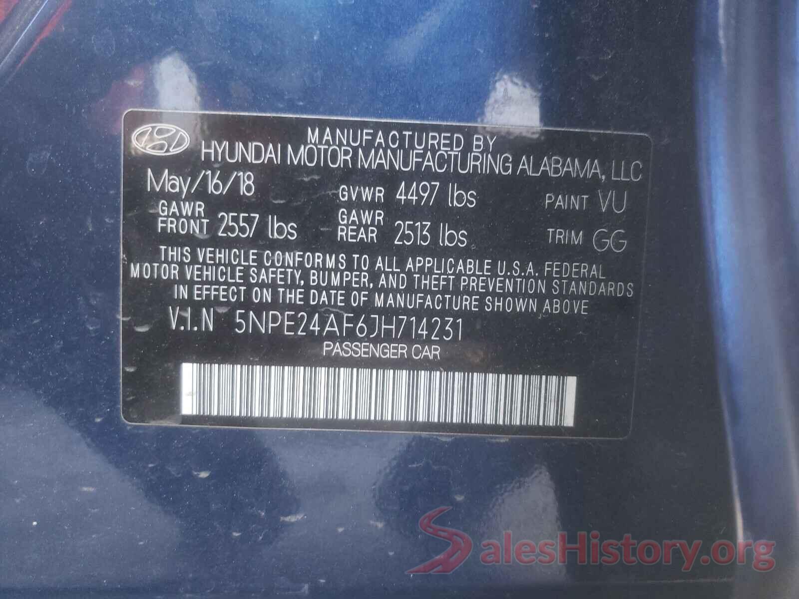 5NPE24AF6JH714231 2018 HYUNDAI SONATA