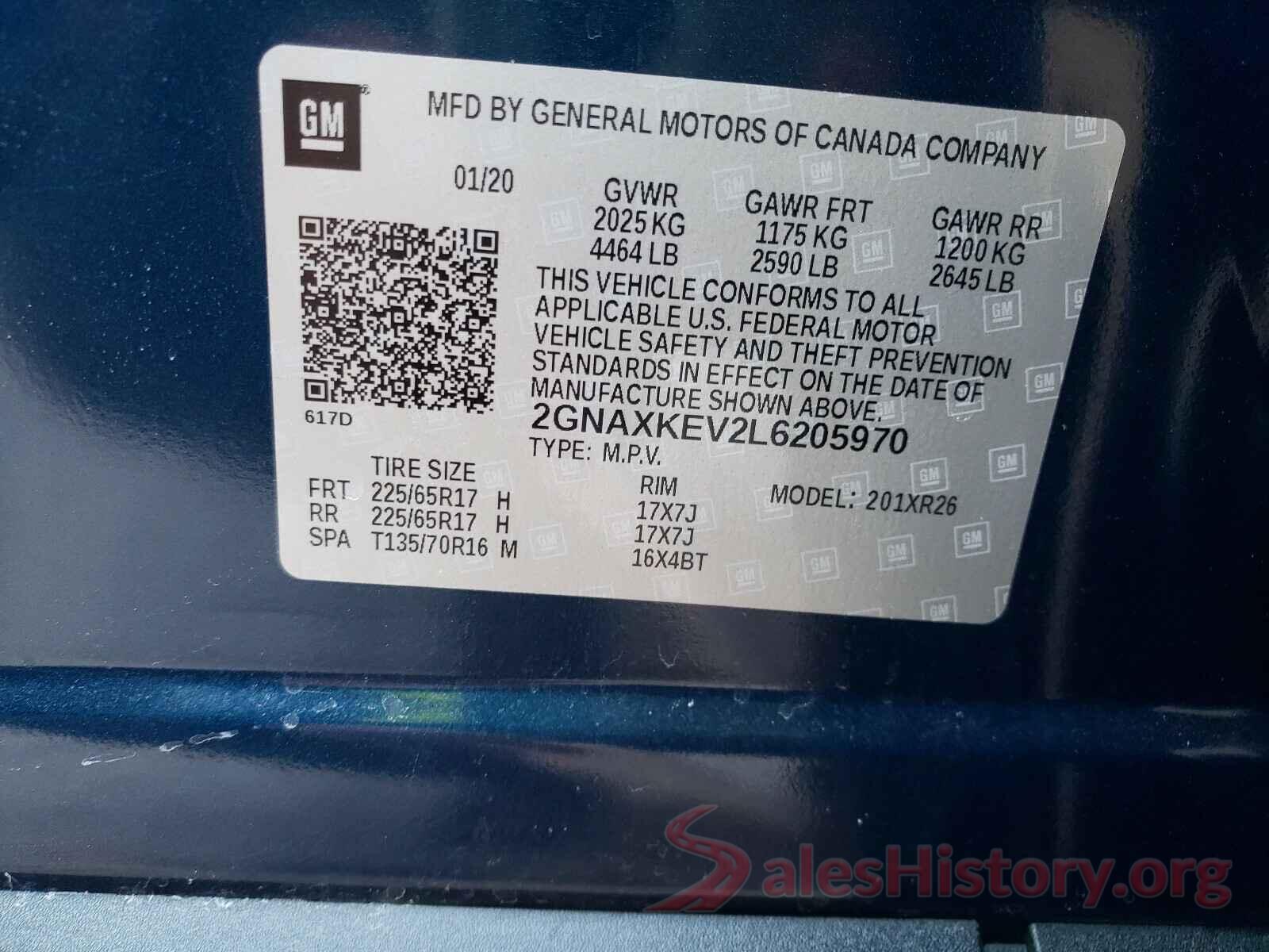 2GNAXKEV2L6205970 2020 CHEVROLET EQUINOX