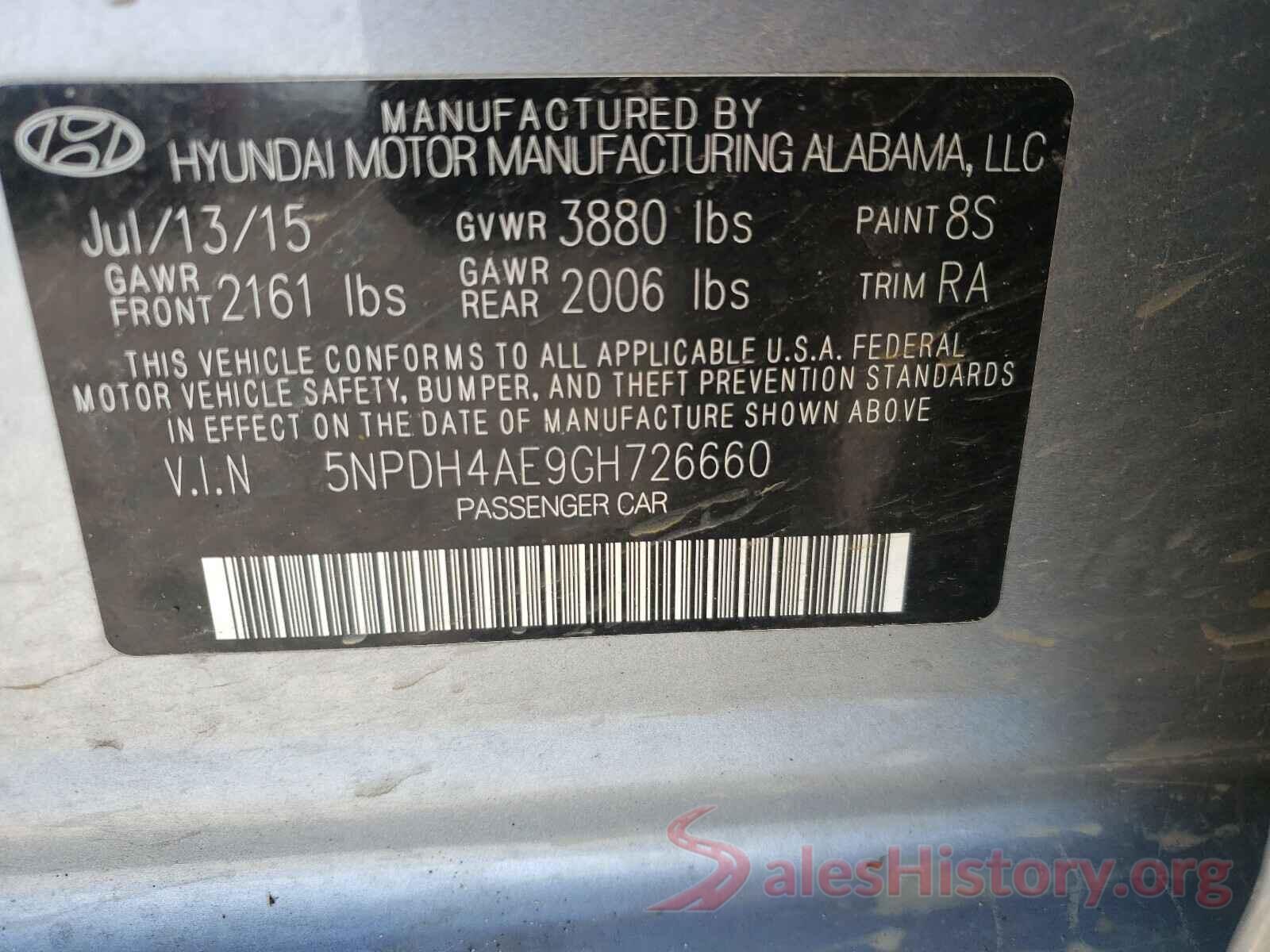 5NPDH4AE9GH726660 2016 HYUNDAI ELANTRA