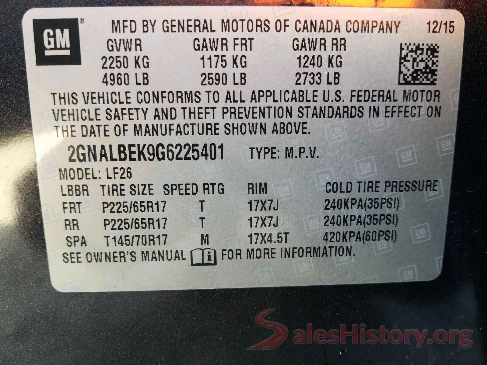 2GNALBEK9G6225401 2016 CHEVROLET EQUINOX