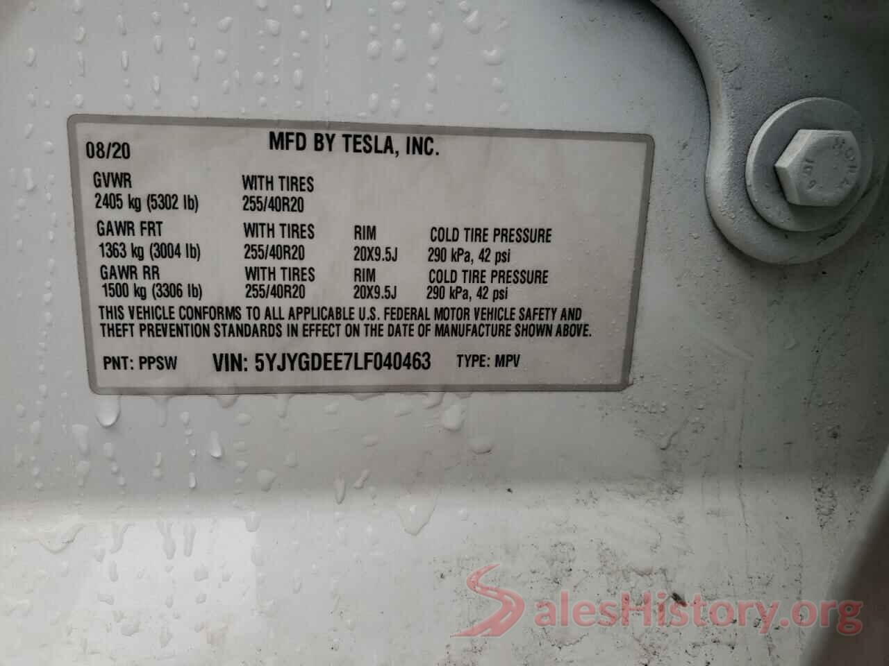 5YJYGDEE7LF040463 2020 TESLA MODEL Y