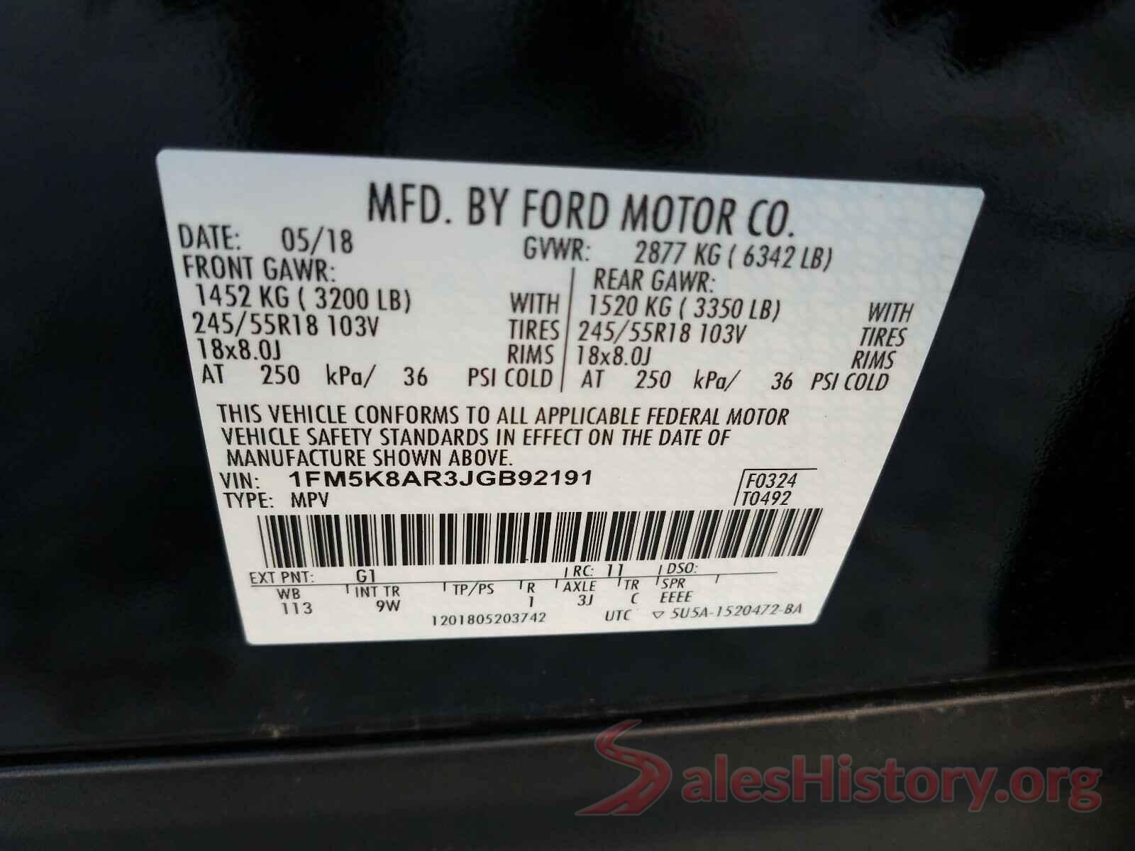 1FM5K8AR3JGB92191 2018 FORD EXPLORER