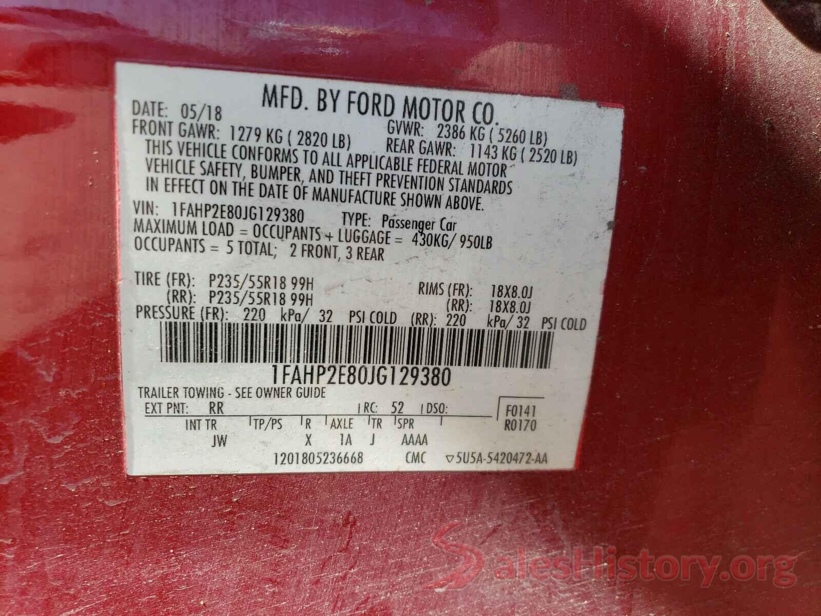 1FAHP2E80JG129380 2018 FORD TAURUS