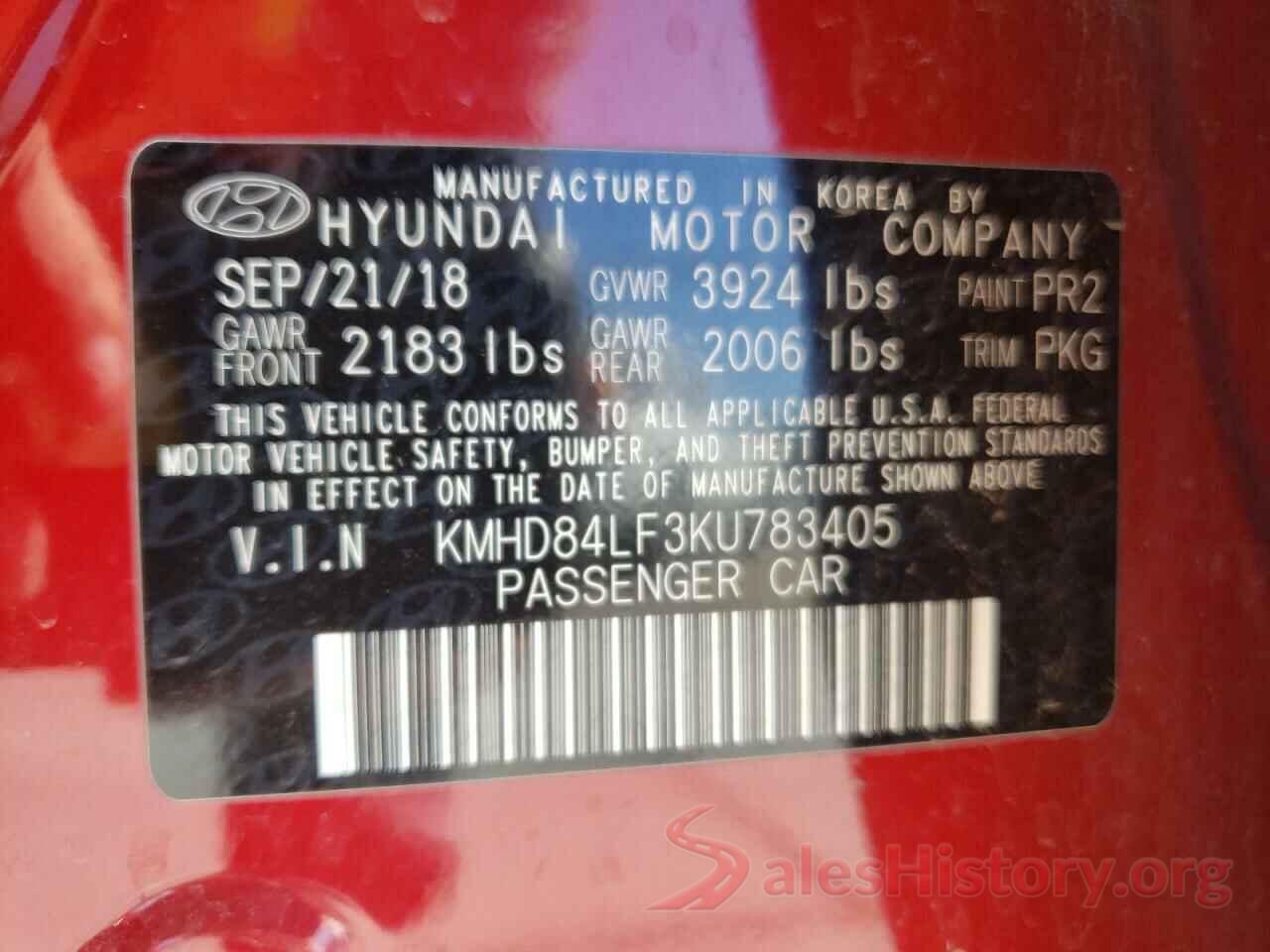 KMHD84LF3KU783405 2019 HYUNDAI ELANTRA