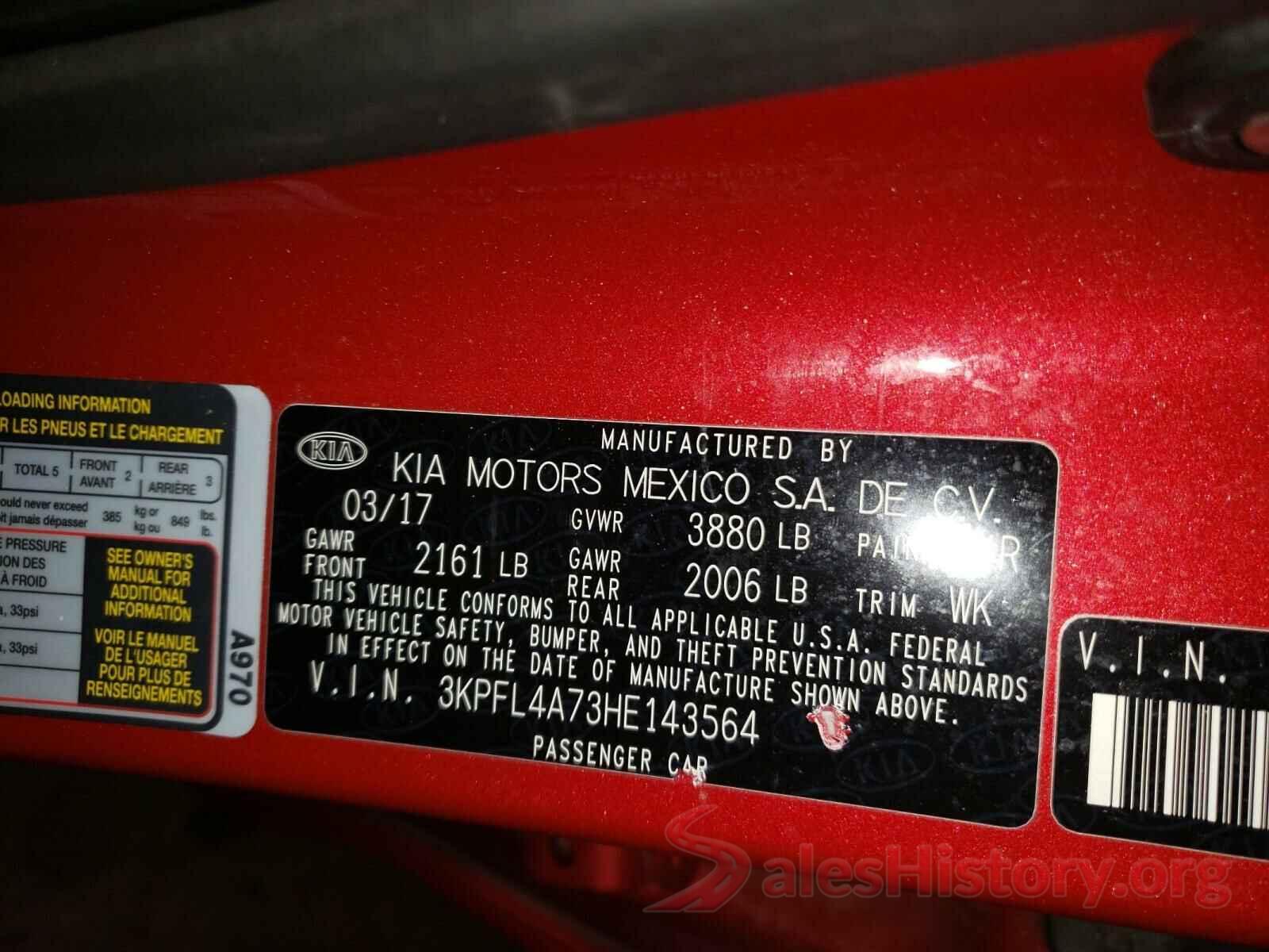 3KPFL4A73HE143564 2017 KIA FORTE