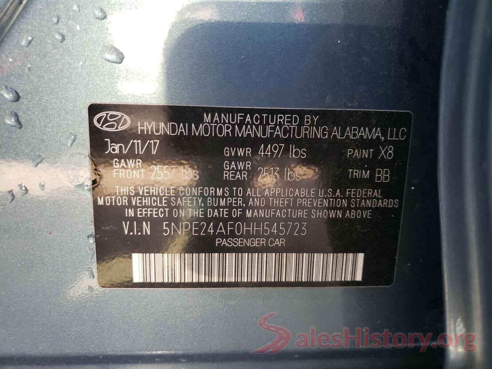 5NPE24AF0HH545723 2017 HYUNDAI SONATA