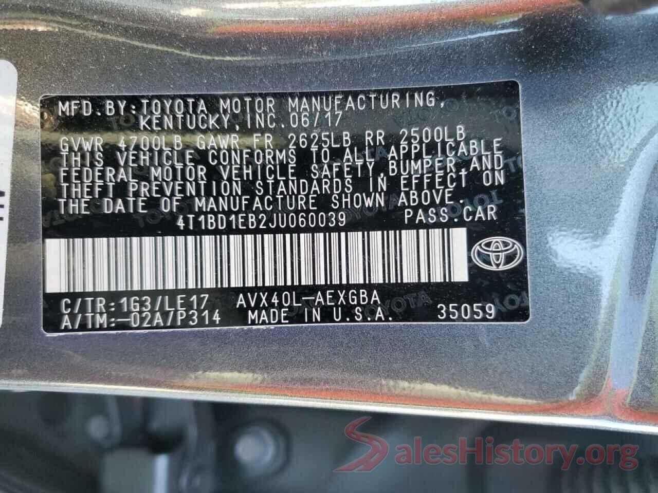 4T1BD1EB2JU060039 2018 TOYOTA AVALON