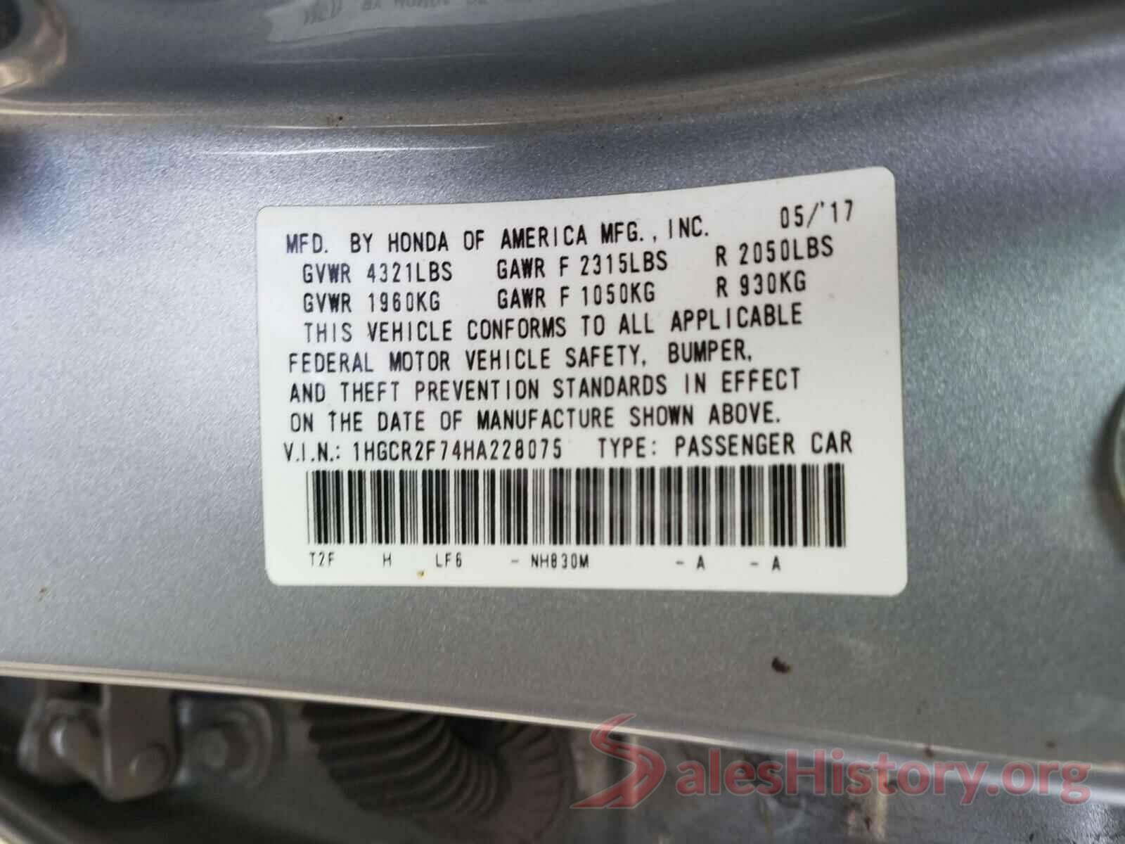 1HGCR2F74HA228075 2017 HONDA ACCORD