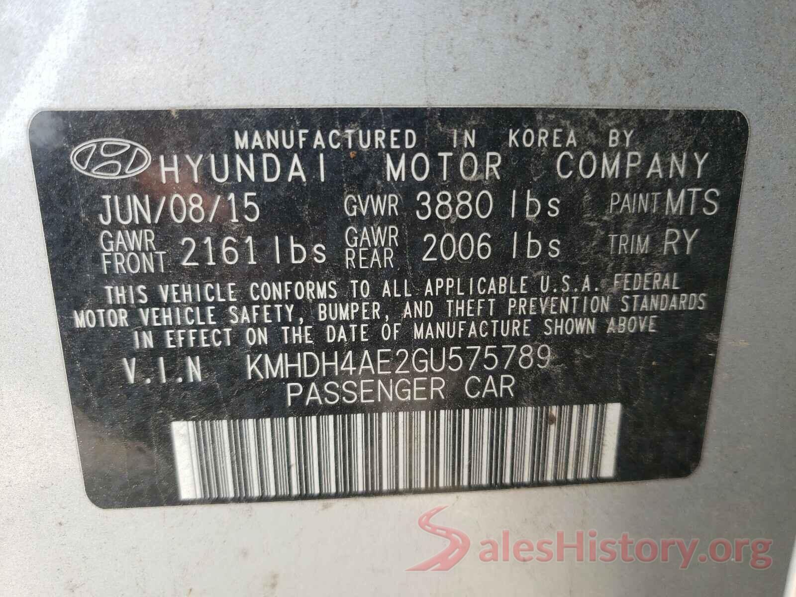 KMHDH4AE2GU575789 2016 HYUNDAI ELANTRA