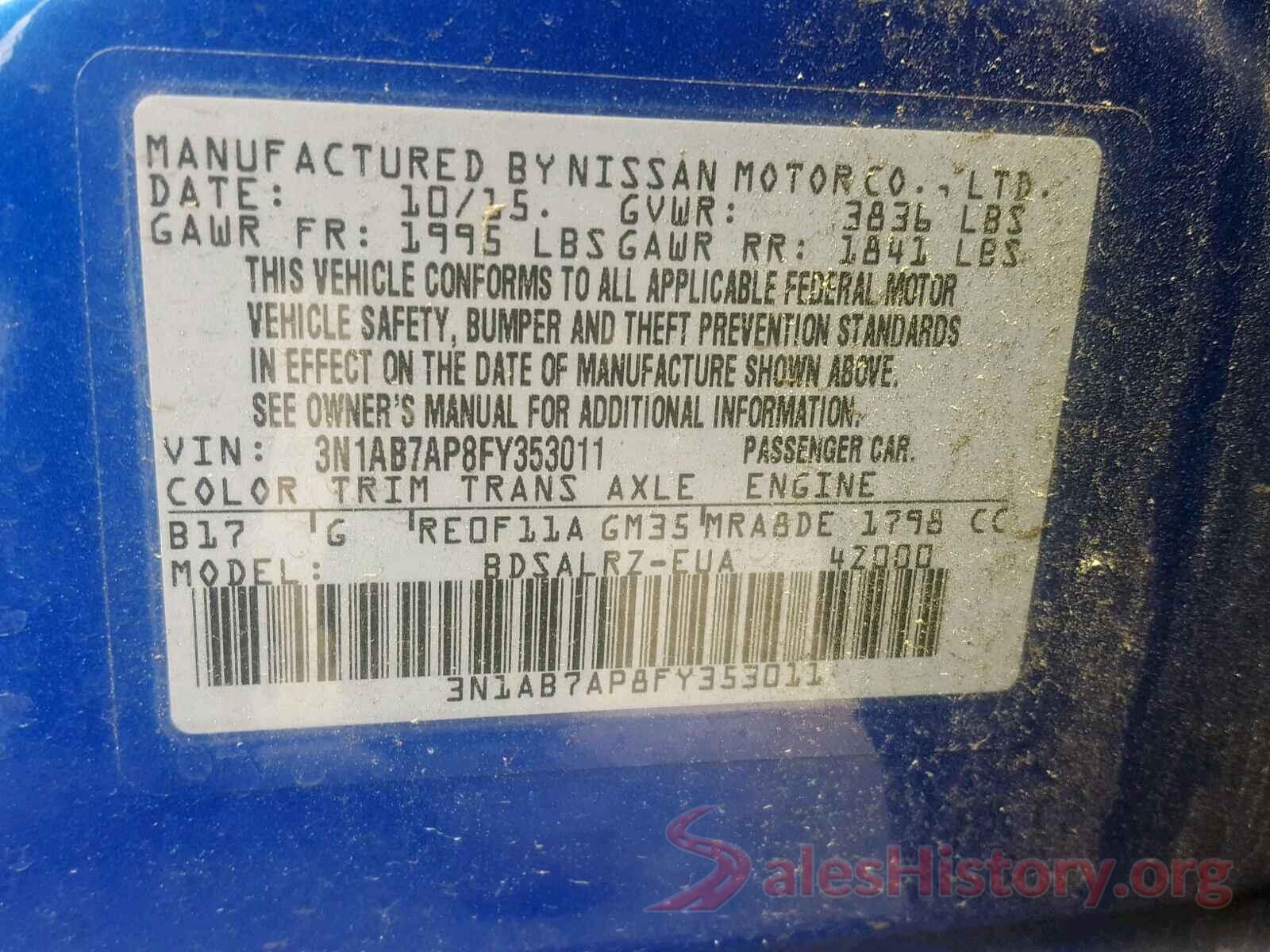 3N1AB7AP8FY353011 2015 NISSAN SENTRA