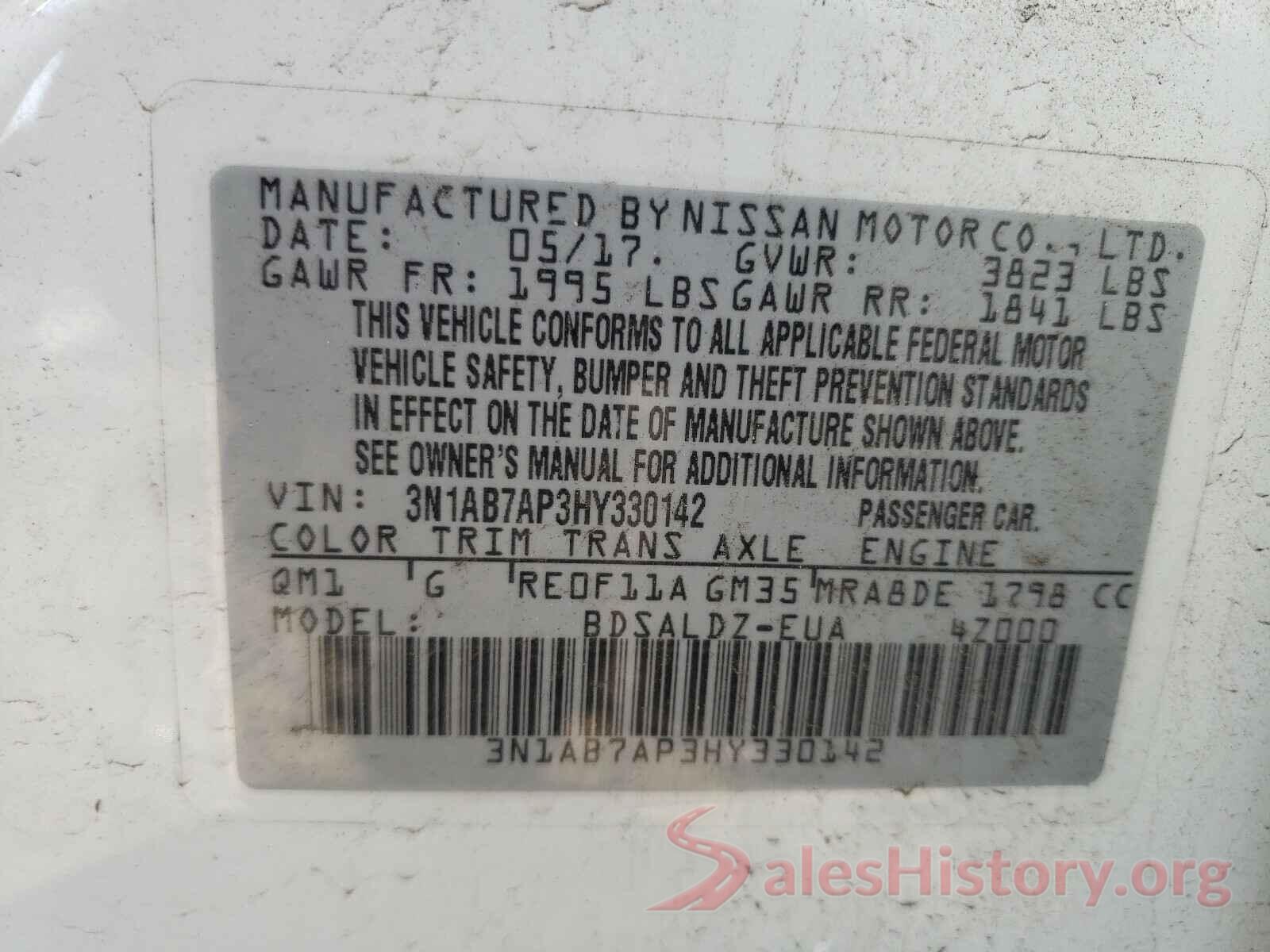 3N1AB7AP3HY330142 2017 NISSAN SENTRA