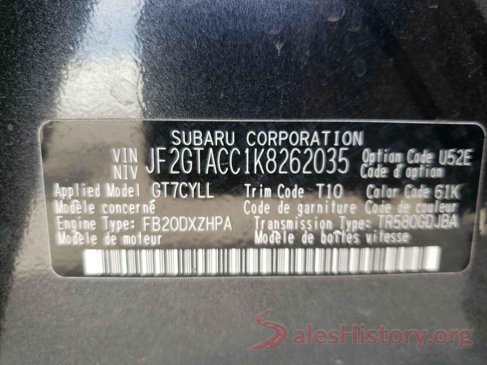 JF2GTACC1K8262035 2019 SUBARU CROSSTREK