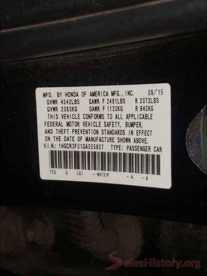 1HGCR3F01GA005807 2016 HONDA ACCORD