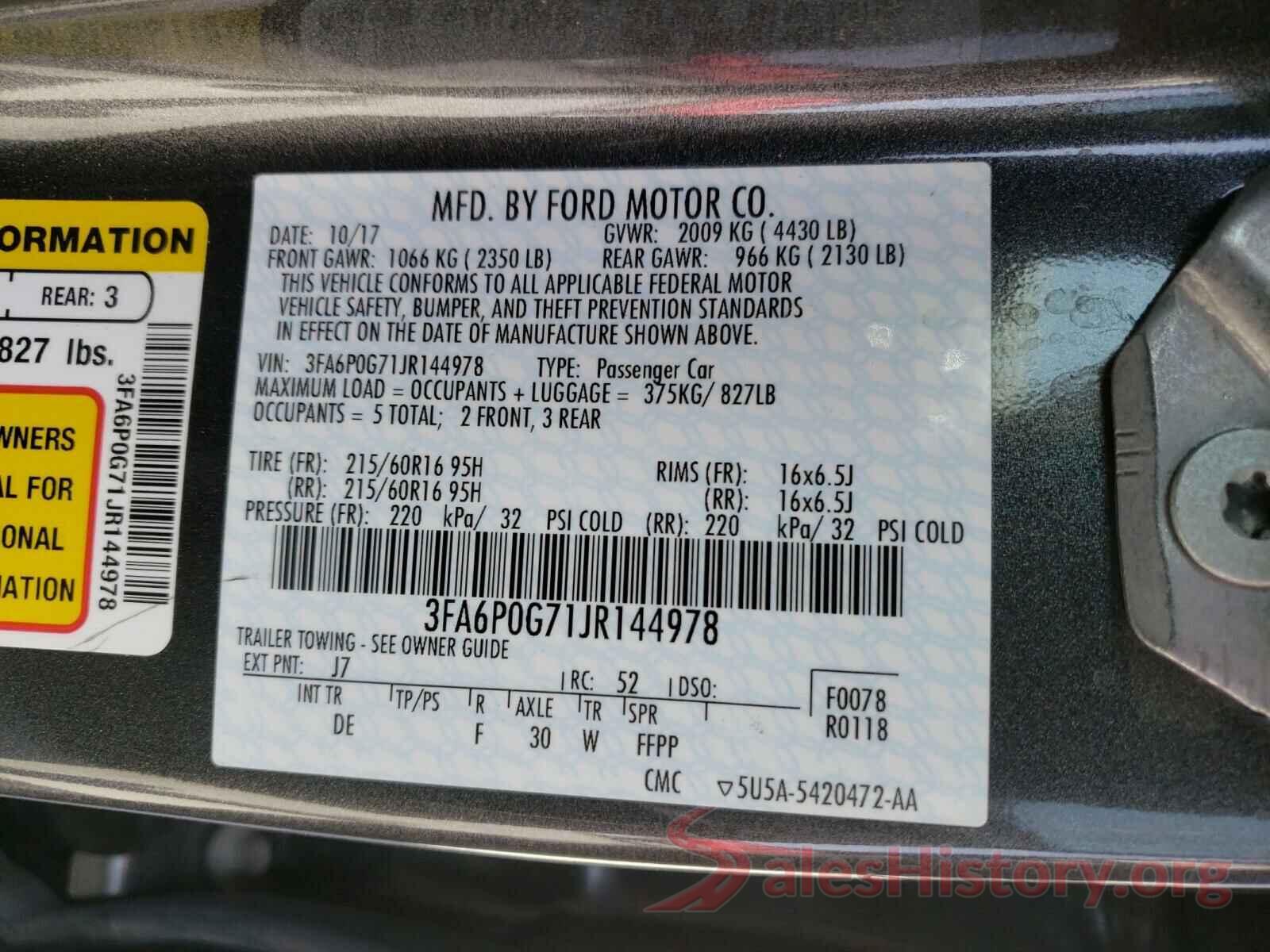 3FA6P0G71JR144978 2018 FORD FUSION