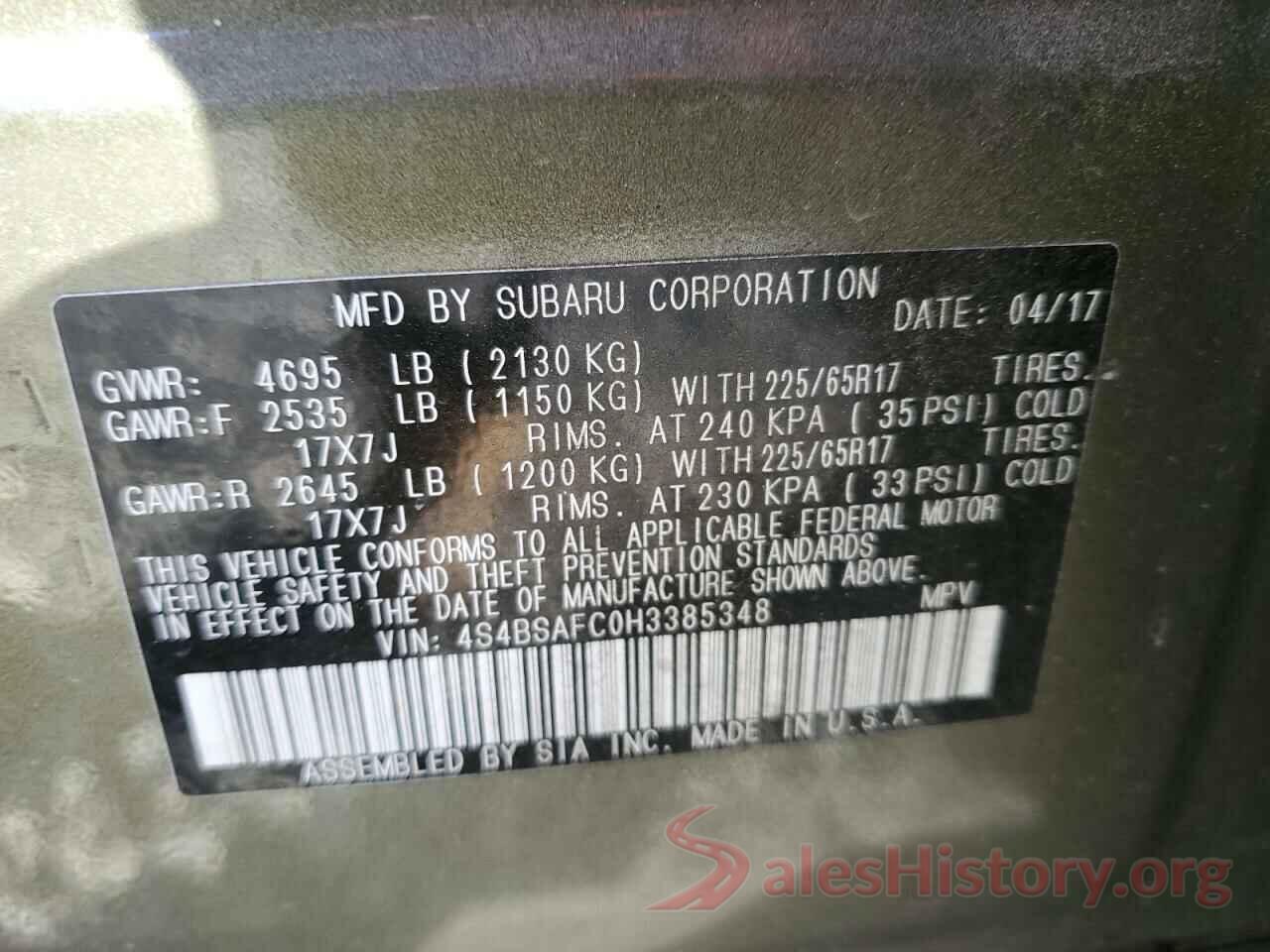 4S4BSAFC0H3385348 2017 SUBARU OUTBACK