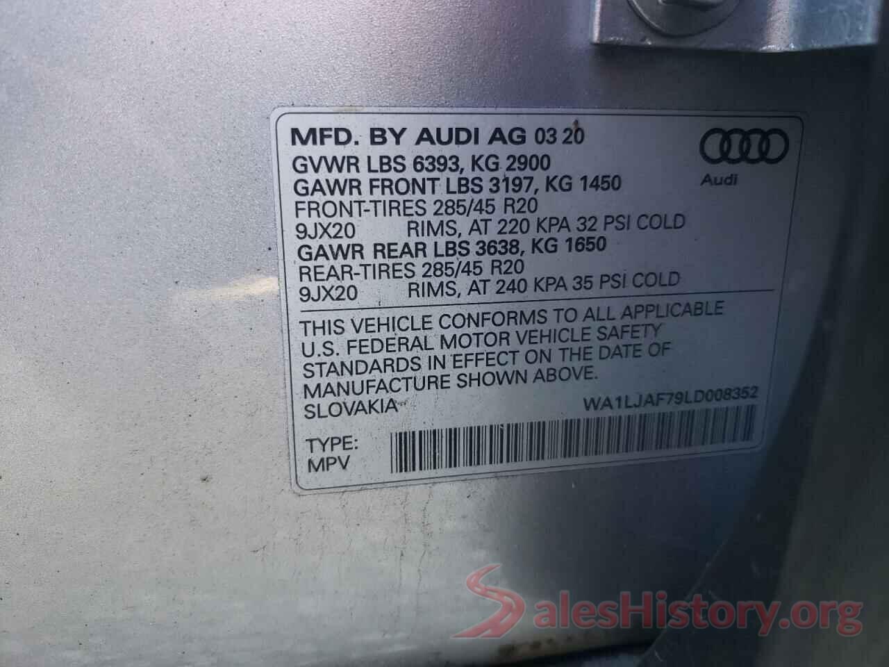 WA1LJAF79LD008352 2020 AUDI Q7