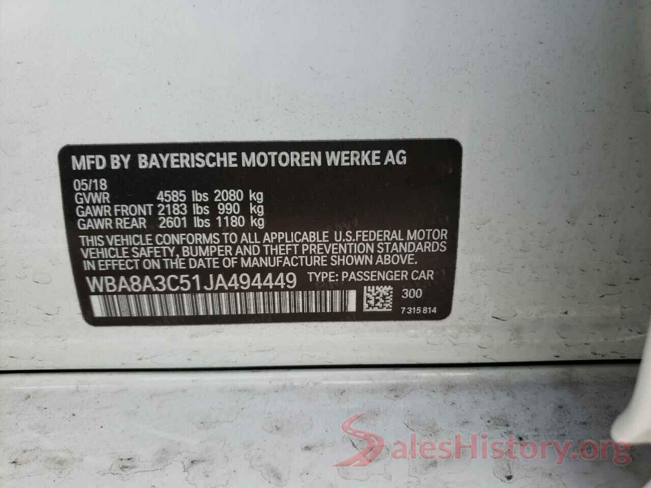 WBA8A3C51JA494449 2018 BMW 3 SERIES