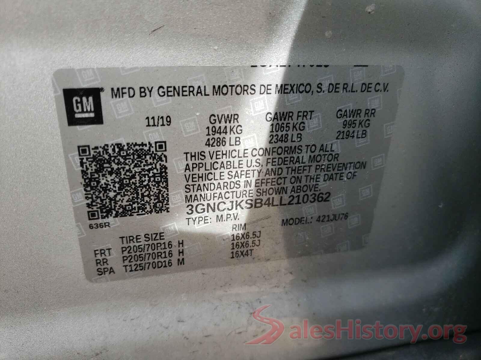 3GNCJKSB4LL210362 2020 CHEVROLET TRAX