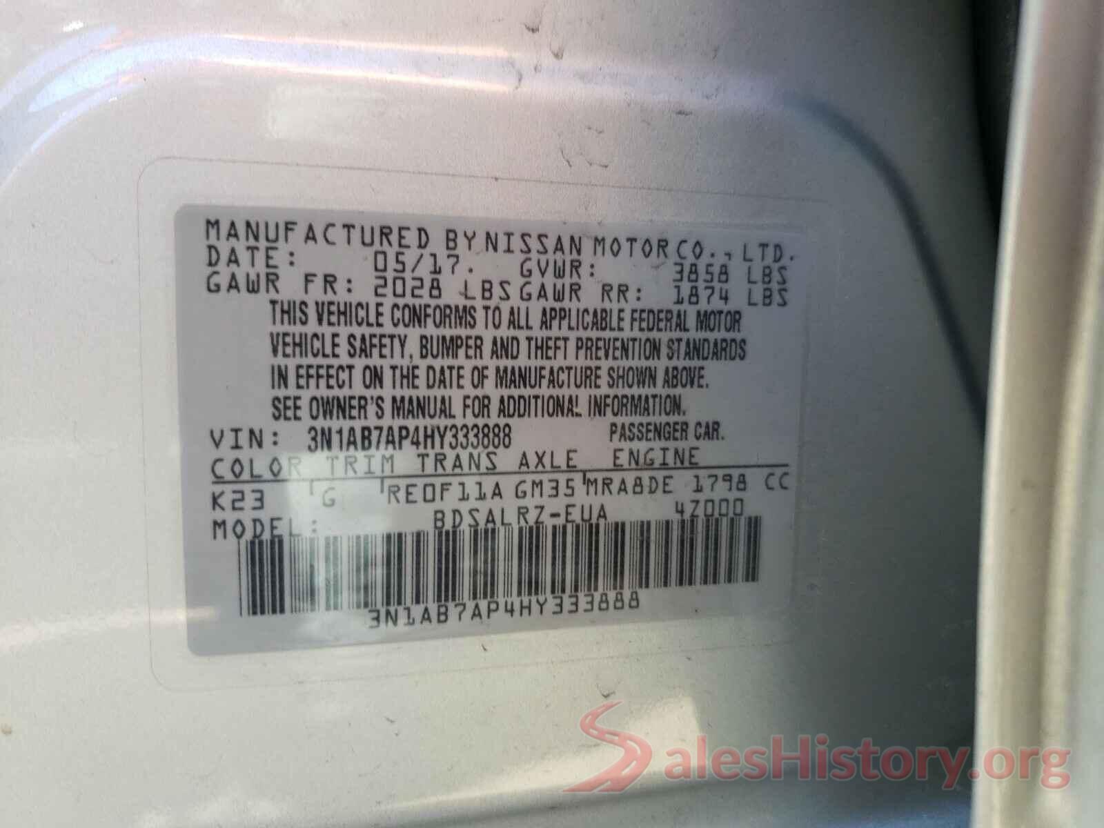 3N1AB7AP4HY333888 2017 NISSAN SENTRA