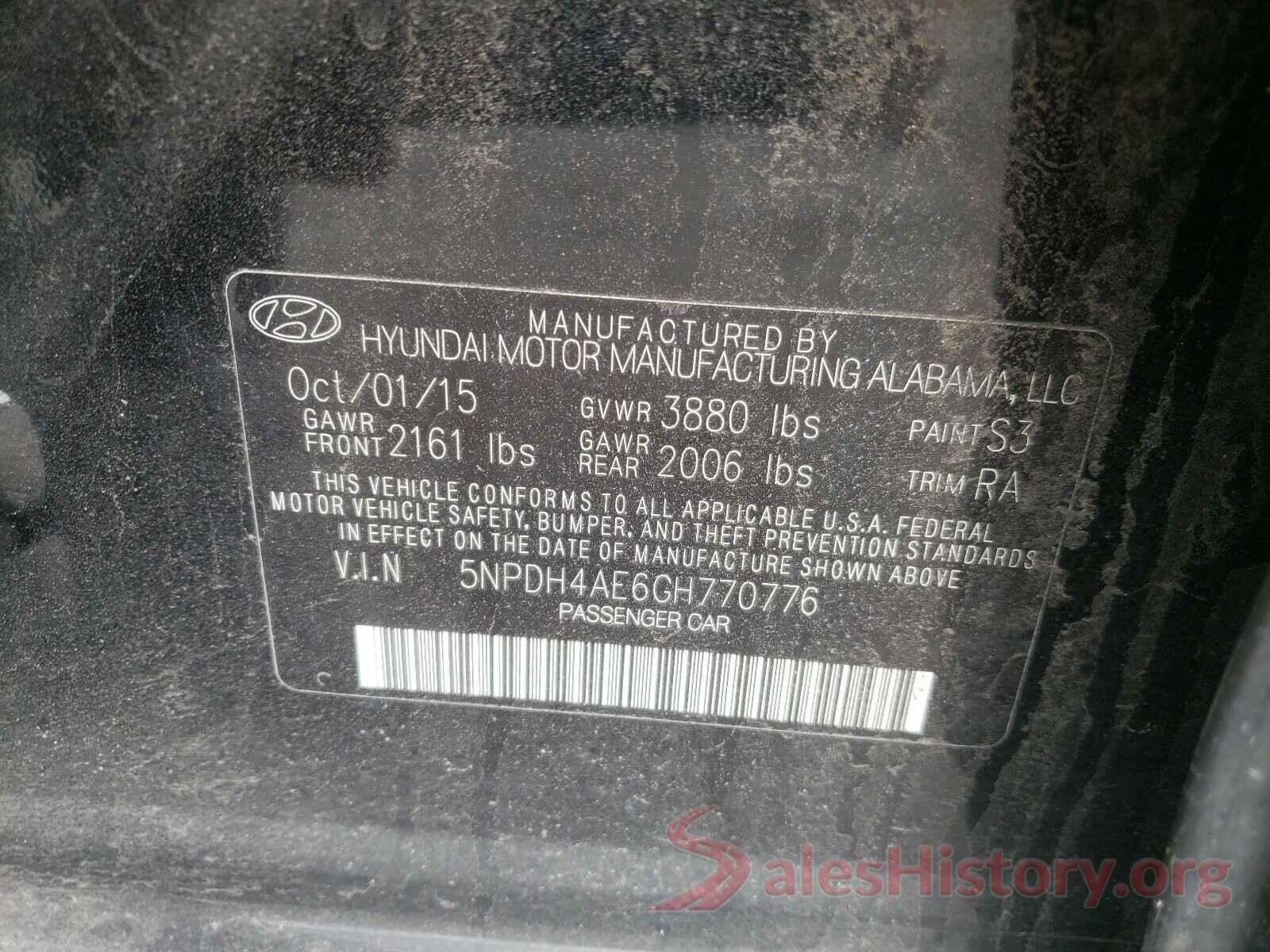 5NPDH4AE6GH770776 2016 HYUNDAI ELANTRA