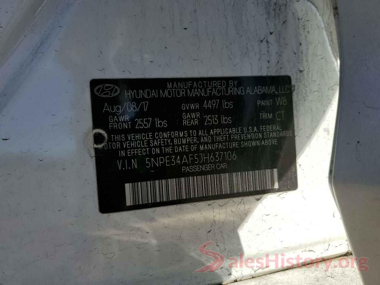 5NPE34AF5JH637106 2018 HYUNDAI SONATA