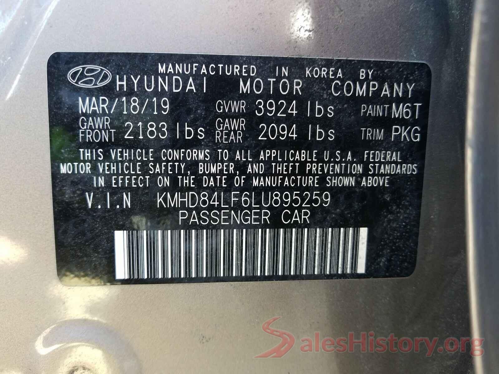 KMHD84LF6LU895259 2020 HYUNDAI ELANTRA