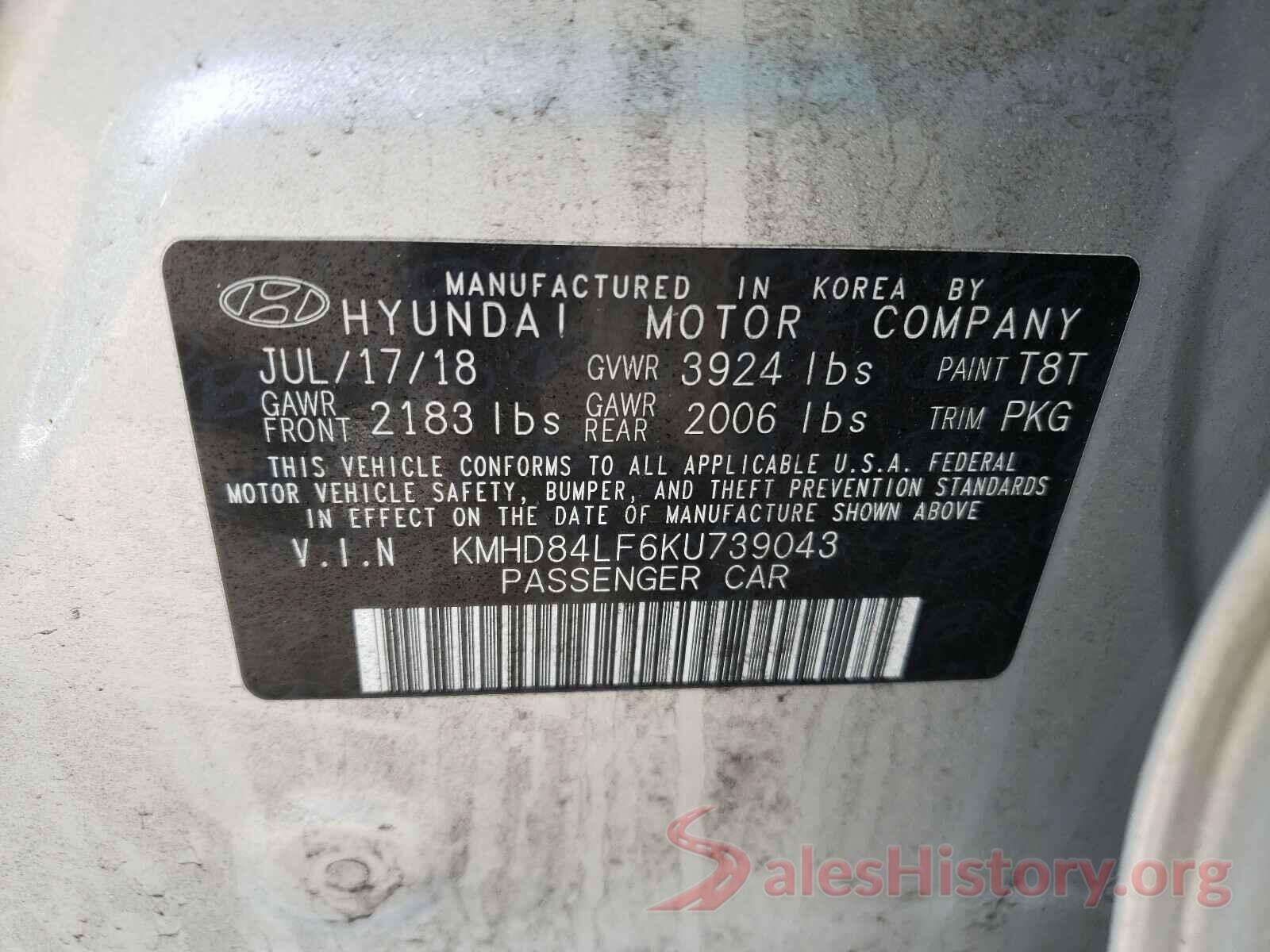 KMHD84LF6KU739043 2019 HYUNDAI ELANTRA