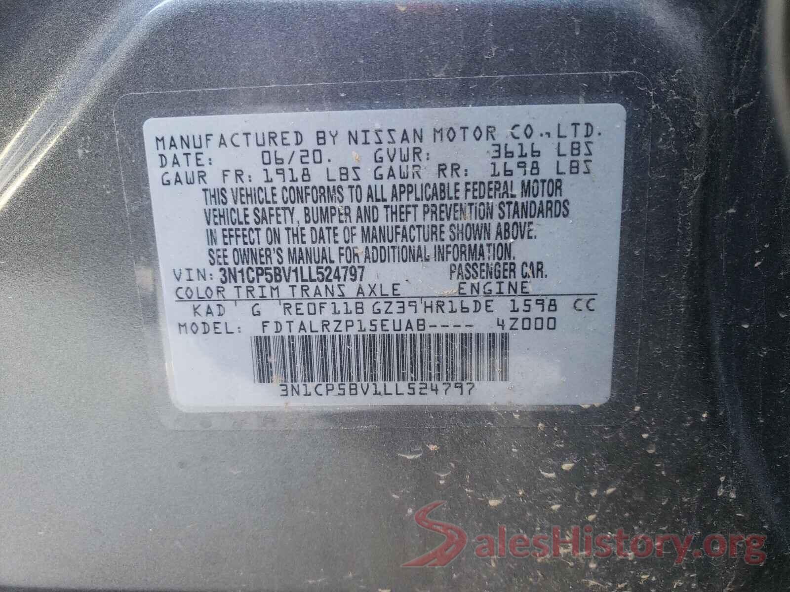 3N1CP5BV1LL524797 2020 NISSAN KICKS