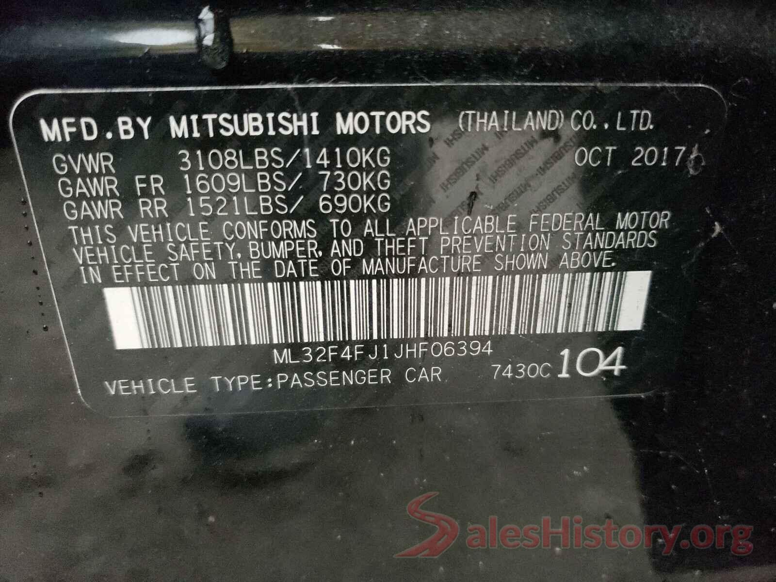 ML32F4FJ1JHF06394 2018 MITSUBISHI MIRAGE