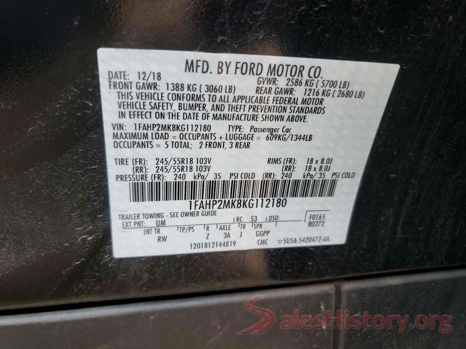 1FAHP2MK8KG112180 2019 FORD TAURUS