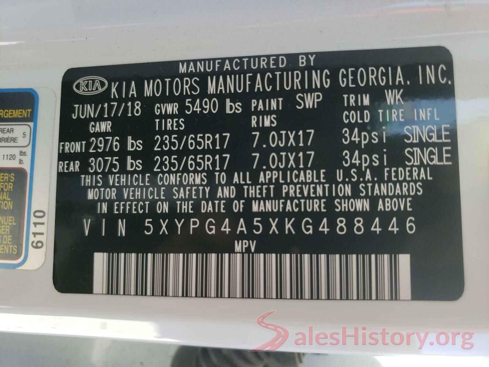 5XYPG4A5XKG488446 2019 KIA SORENTO