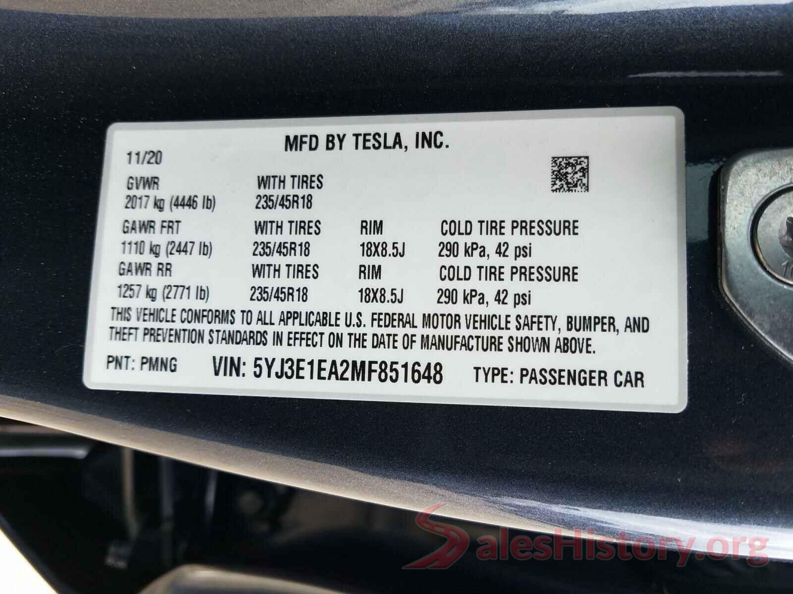 5YJ3E1EA2MF851648 2021 TESLA MODEL 3