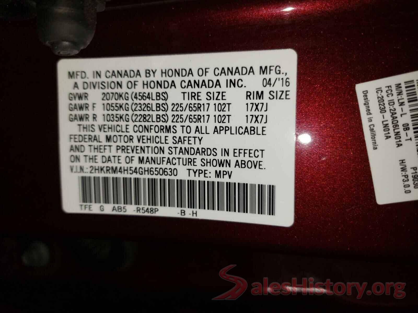 2HKRM4H54GH650630 2016 HONDA CRV