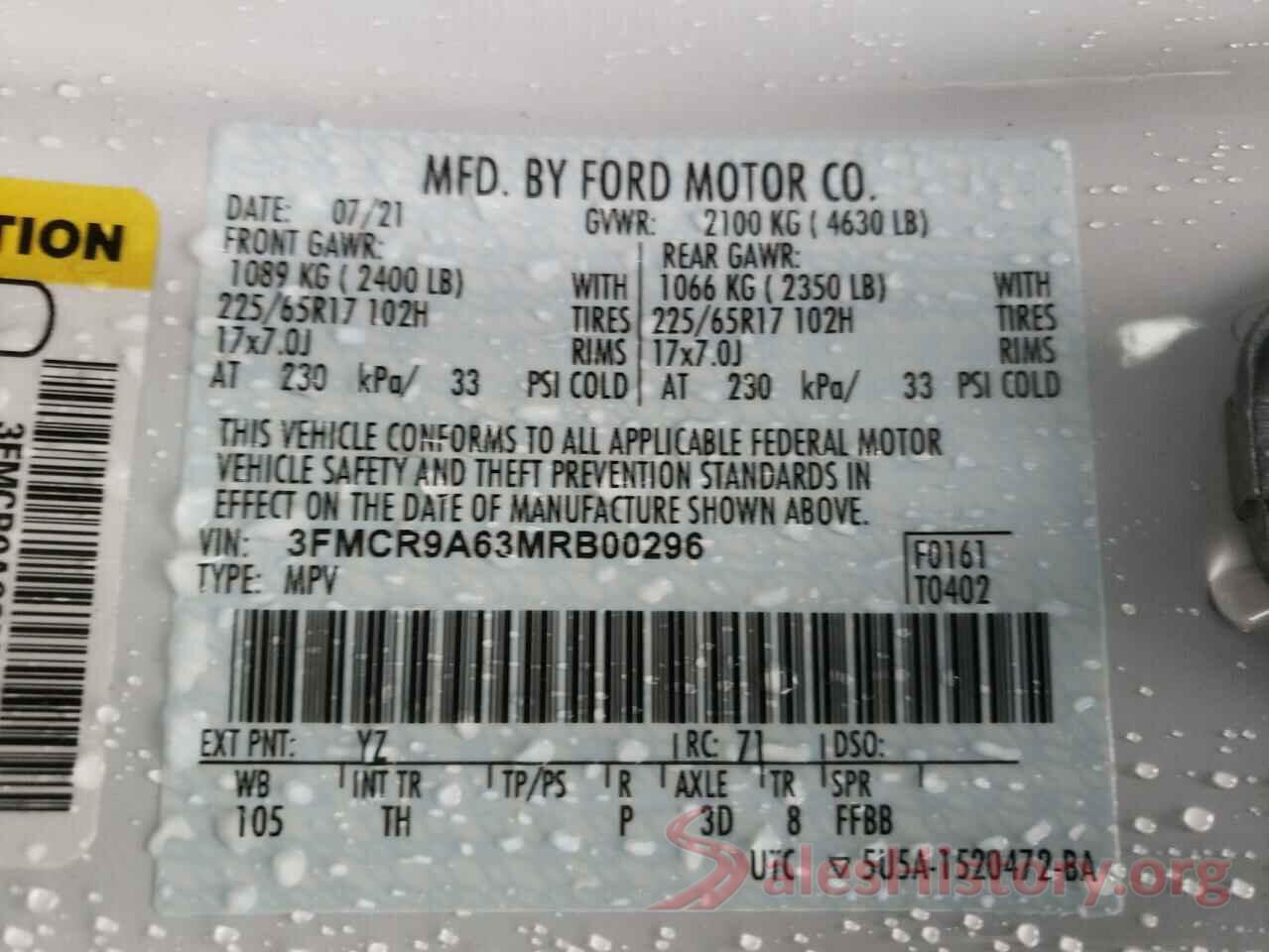 3FMCR9A63MRB00296 2021 FORD BRONCO