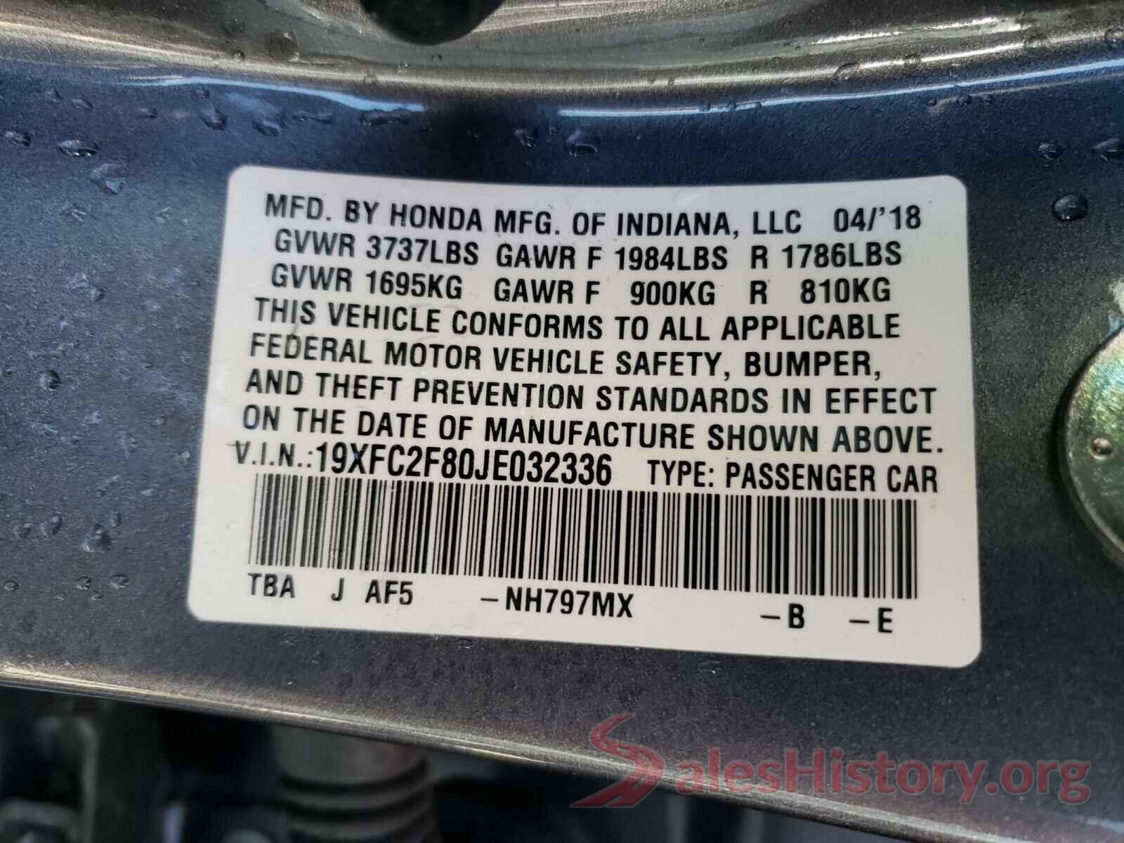 19XFC2F80JE032336 2018 HONDA CIVIC