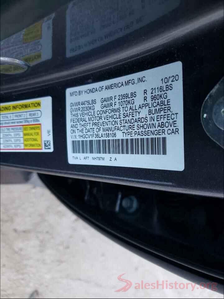 1HGCV1F36LA158106 2020 HONDA ACCORD