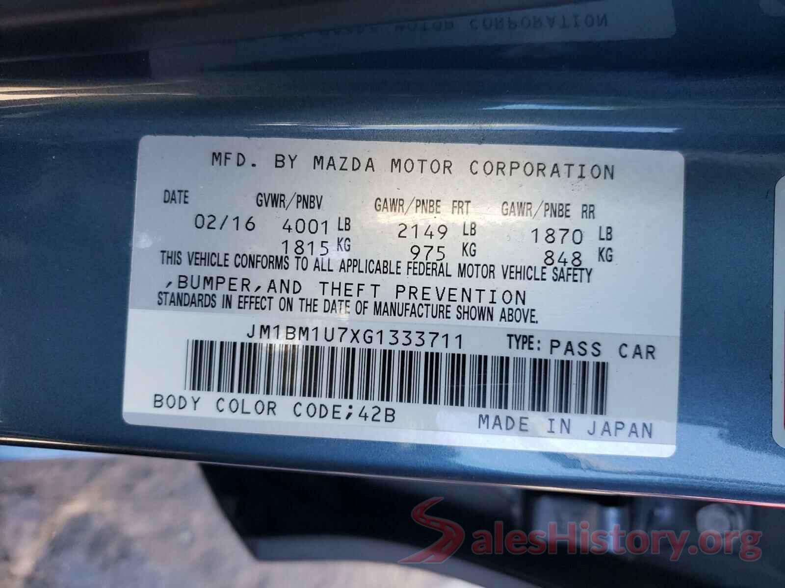 JM1BM1U7XG1333711 2016 MAZDA 3