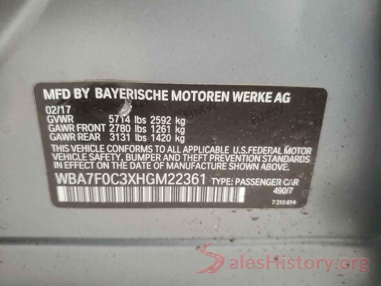 WBA7F0C3XHGM22361 2017 BMW 7 SERIES