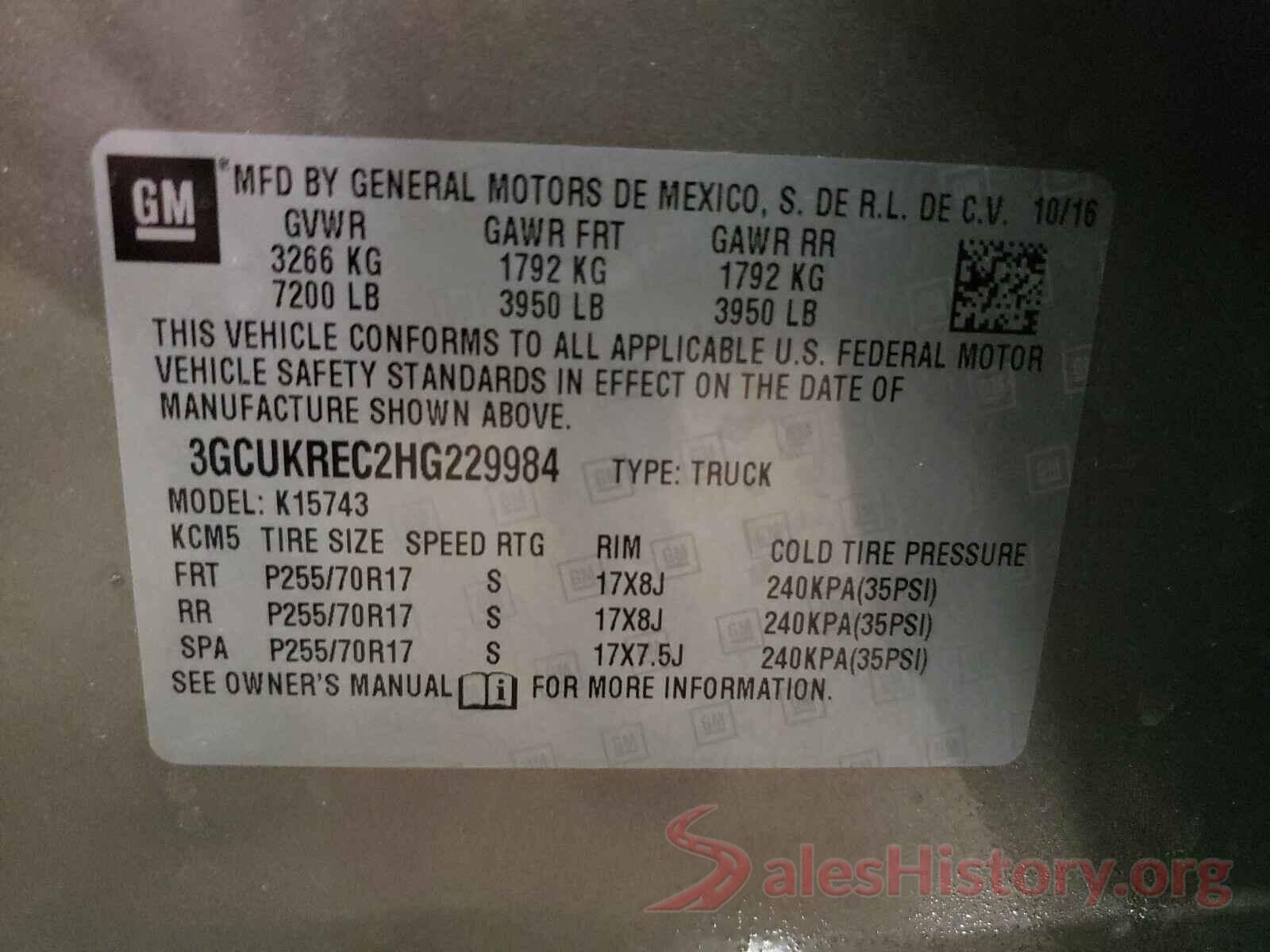 3GCUKREC2HG229984 2017 CHEVROLET SILVERADO