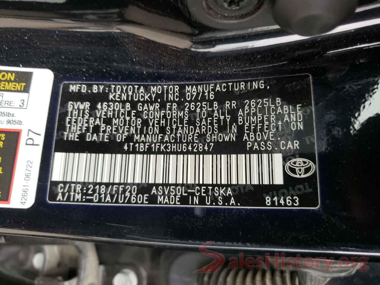 4T1BF1FK3HU642847 2017 TOYOTA CAMRY