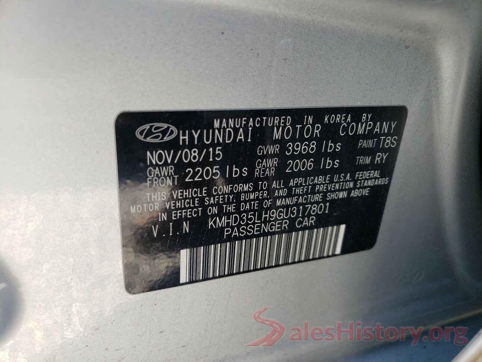 KMHD35LH9GU317801 2016 HYUNDAI ELANTRA